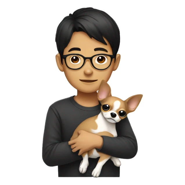 Asian Boy with glasses hugging chihuahua sticker