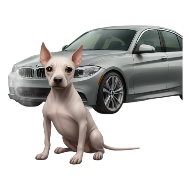American Hairless Terrier with bmw sticker