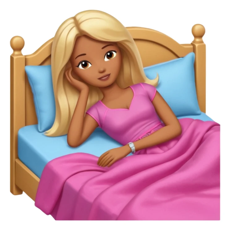 Brown skin blonde hair Barbie sleeping in bed  sticker