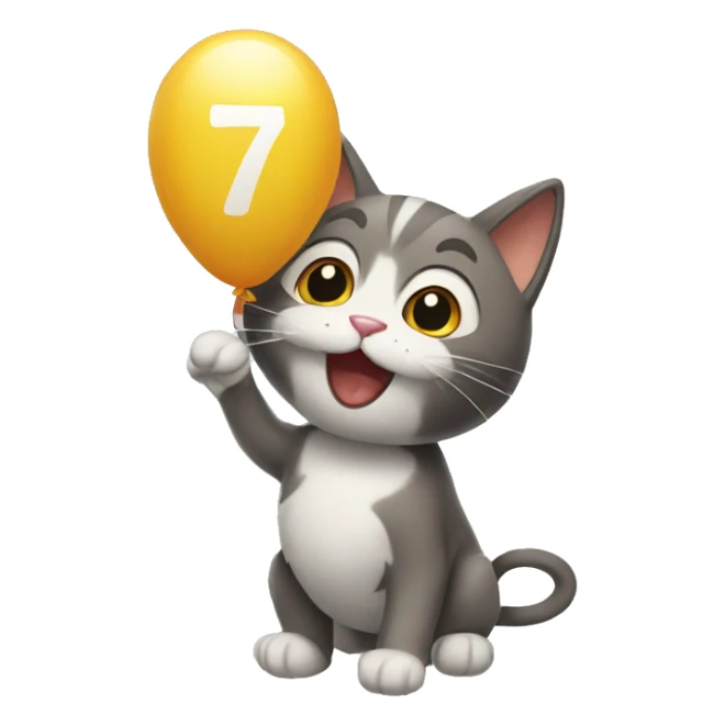 cat with a balloon shaped like the number 7 sticker