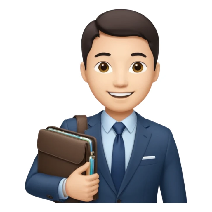 a financier asian man with a portfolio sticker