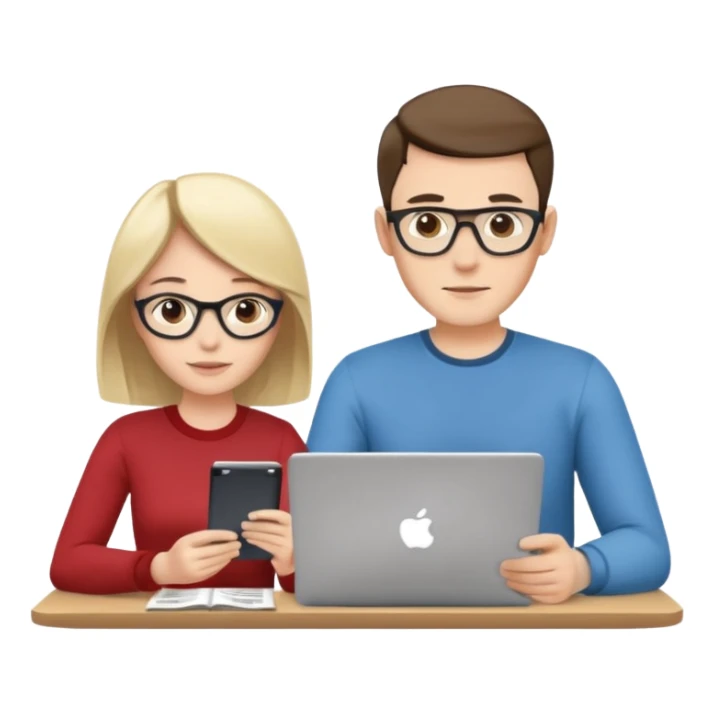 casually dressed stylish  looking husband and wife avatars reviewing their finances together  sticker