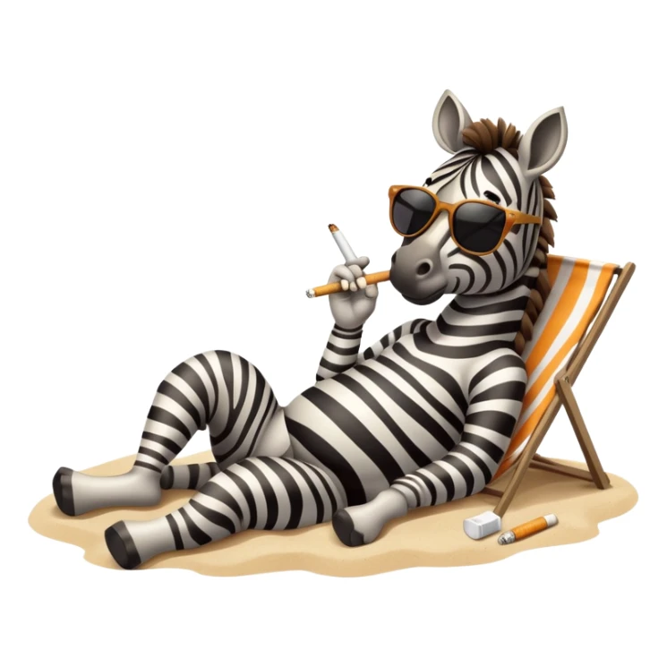 Zebra smoking a cigarette wearing sunglasses laying on the beach sticker