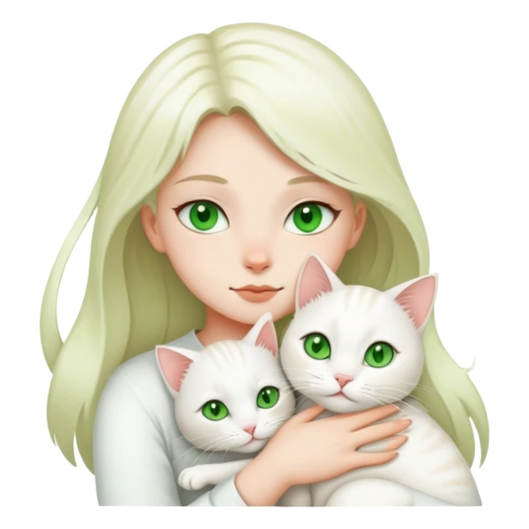 a white jinjila cat with green eyes,a girl hugs it sticker