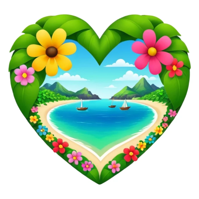 A island heart with green and flowers on it sticker