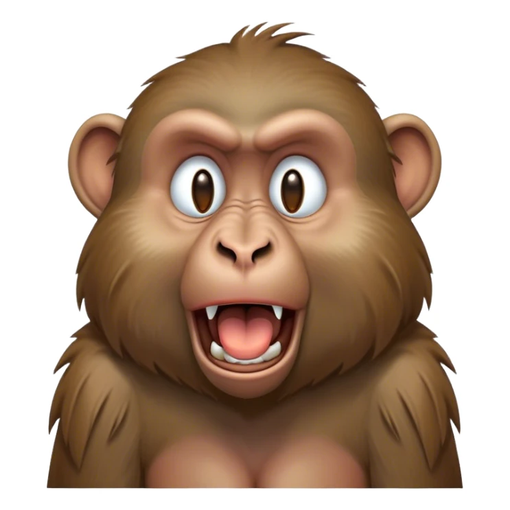 Cinematic Cute Yawning Baboon Portrait Emoji, Head tilted slightly with a dramatic, wide-open yawn, showcasing a soft, textured Fur of earthy browns with droopy ears, round eyes barely open in drowsy contentment, Simplified yet irresistibly adorable features, highly detailed, glowing with a soft, cozy glow, high shine, relaxed yet expressive, stylized with a touch of playful urban charm, bright and endearing, soft glowing outline, capturing the essence of a sleepy yet affectionate baboon, so drowsy it feels like it could stretch out of the screen and curl up for a nap! sticker
