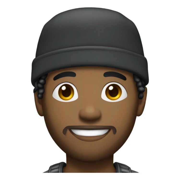 A young African-American male with medium-length, thick dreadlocks, a trimmed goatee, and sharp facial features. He has a slim but toned build, a friendly smile, and is wearing a backward cap. sticker