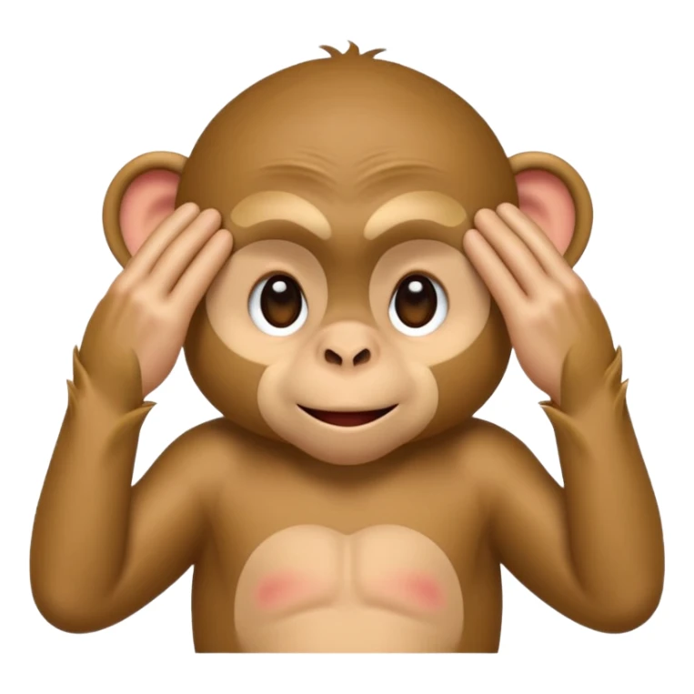 cute little monkey, both hands completely covering his eyes, fingers spread so no eyes are visible, emoji style sticker