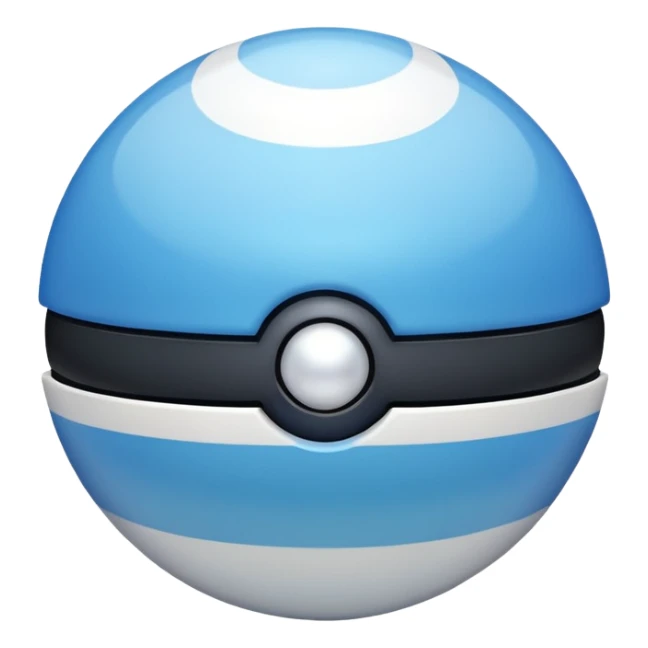 blue pokeball emoji, top half is a more saturated blue, bottom half is white, black stripe, with a white sheen, with a pearlescent finish, with a haze effect sticker
