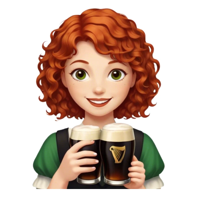 Short curly red hair Irish girl smiling with Guinness  sticker