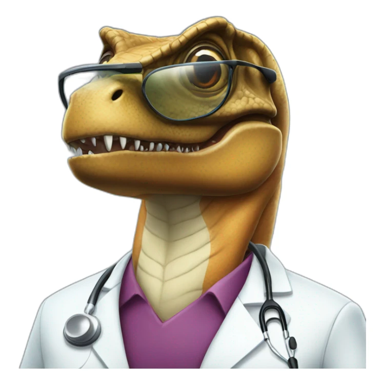 t-rex head in medical uniform and black glasses sticker