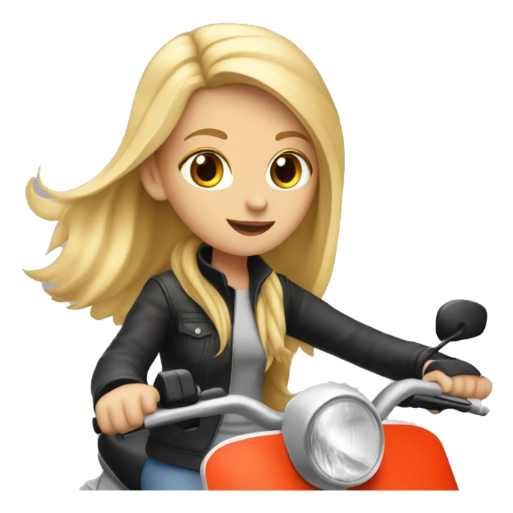 Blonde girl riding moped with grey cat sticker