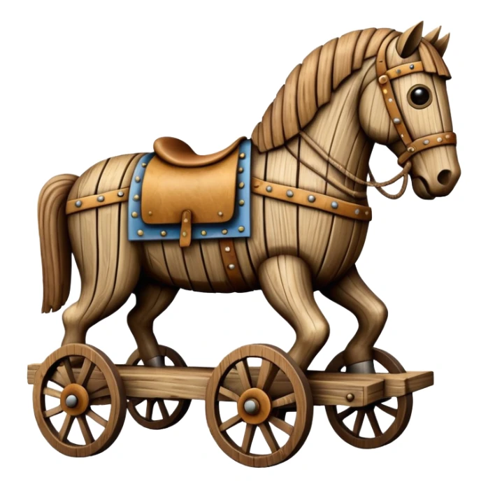 a huge trojan horse made from wood and on wheels sticker
