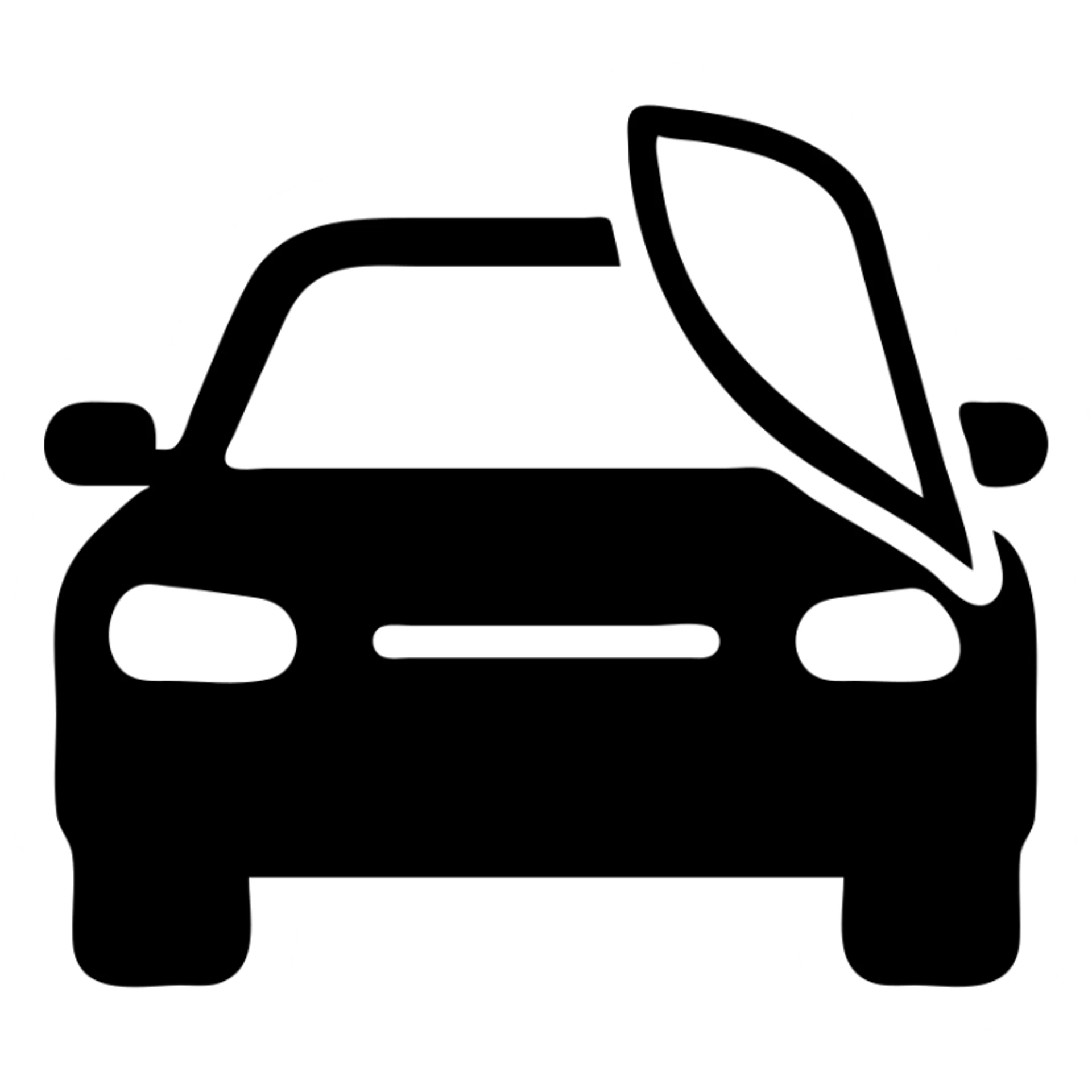 solid icon of a luxury glossy black car with a section covered by a semi-transparent rolled film, light gray film, curved effect for adhesion, minimal and modern sticker