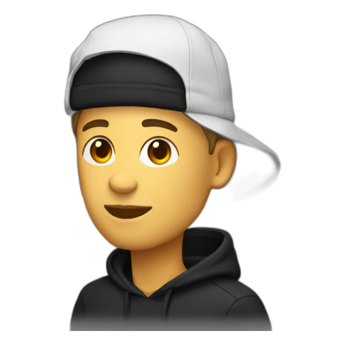 White Designer wearing flat bill hat and black hoodie sticker