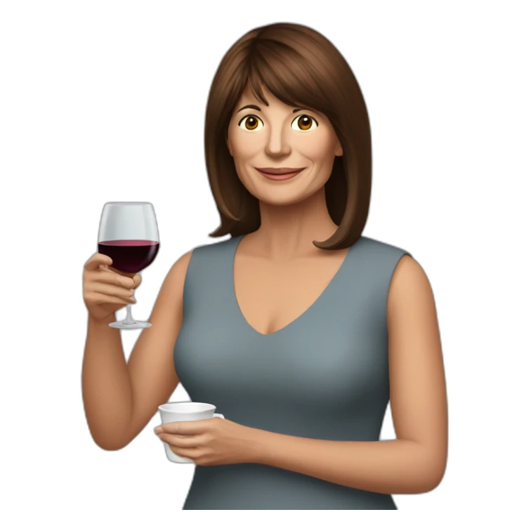 Patricia Bullrich with a cup of wine sticker