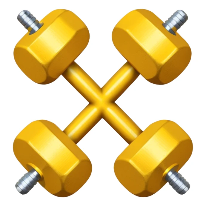 Generate a high-quality image of two generic yellow dumbbells stacked in a cross shape on a plain white background, realistic shading and lighting, no logos or brand markings, high-resolution.
 sticker