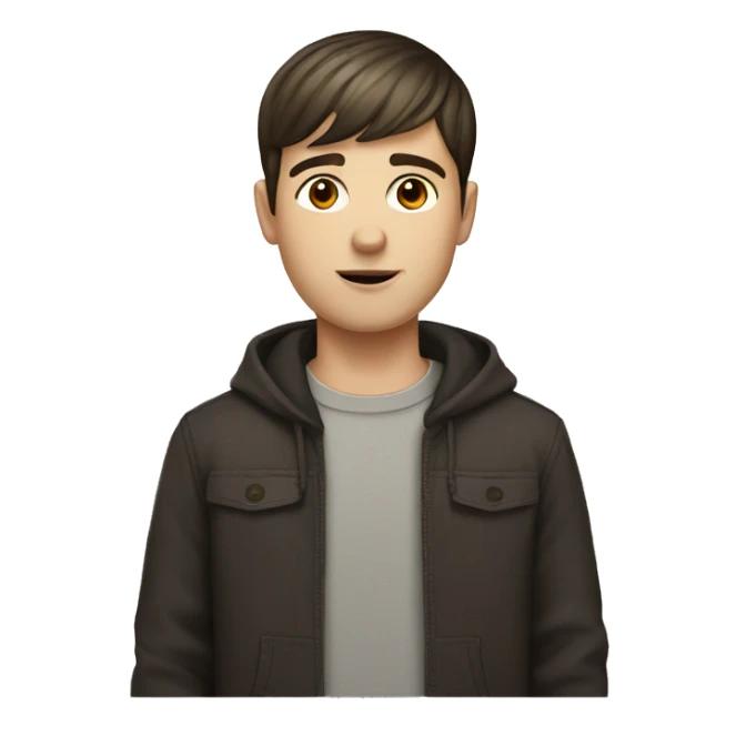 White boy with short dark brown hair, with bangs, brown eyes sticker
