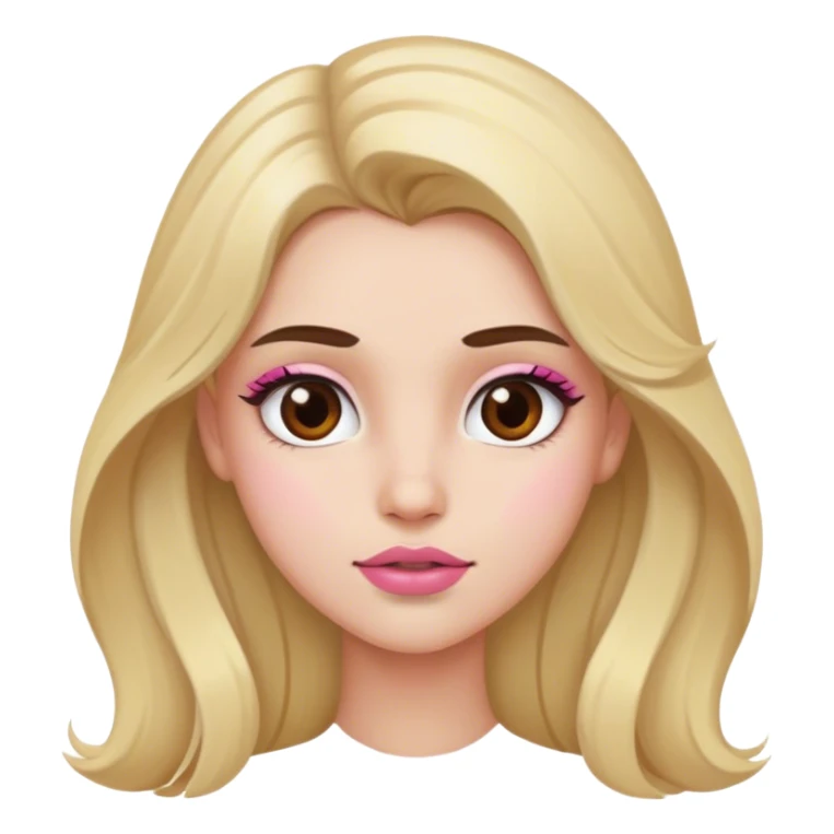 Girl with blonde long hair, brown eyebrows, brown eyes, pinkish lips sticker