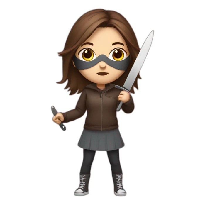 Girl with brown hair with knife with mask sticker
