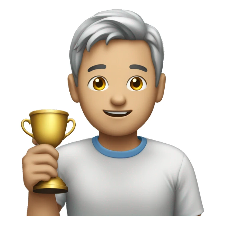 a person holding the cup for the first place in his hands 
 sticker