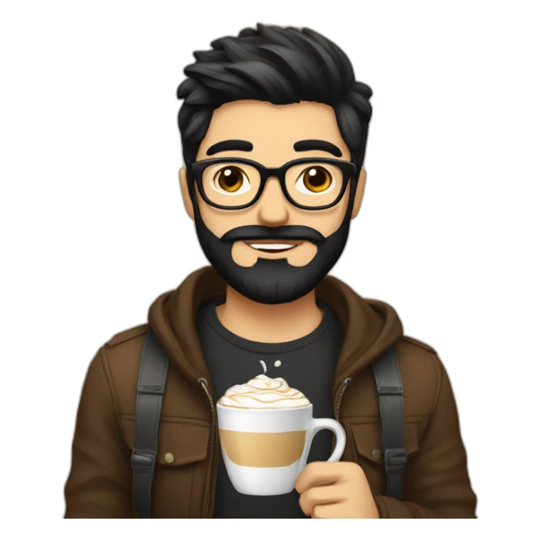 Hipster with black hair, beard and glasses drinking cappuccino   sticker