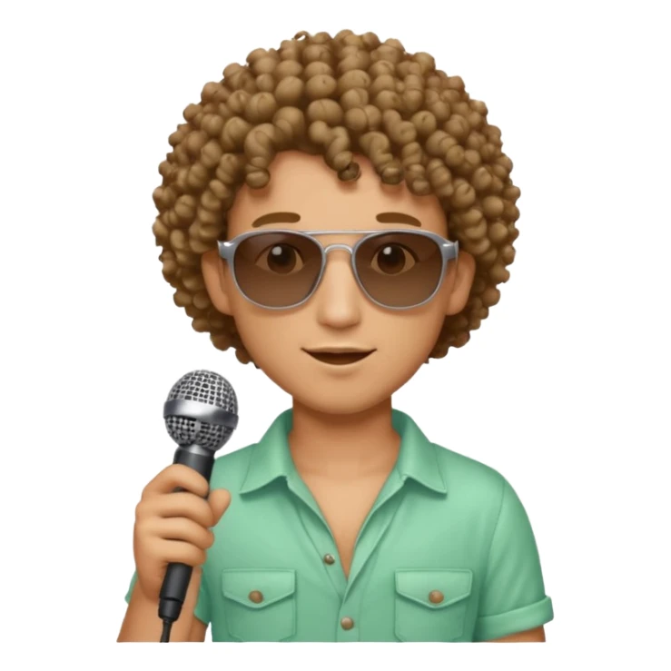 curly haired man with summer clothes and sun glasses holding microphone sticker