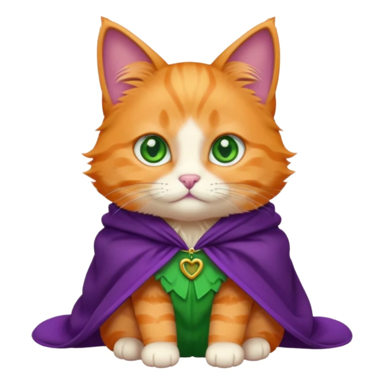 baby orange cat green eyes, in purple cloak sticker