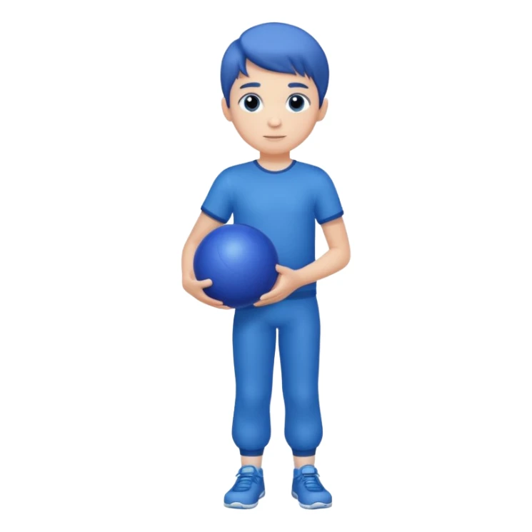 A boy holding a blue ball full body. sticker