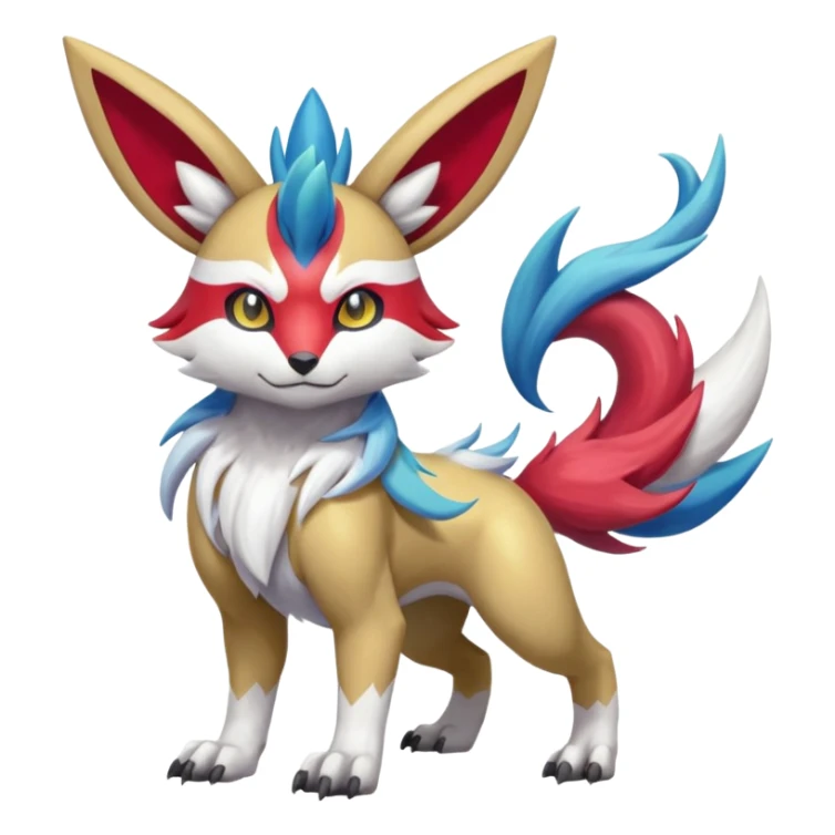Colorful Skilled Adept Graceful Asian Painted WereGarurumon-Meloetta-Renamon-Zangoose-fusion-hybrid-creature (full body) sticker