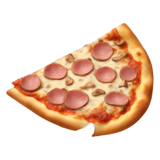 Mushroom and ham pizza with a slice being held up sticker