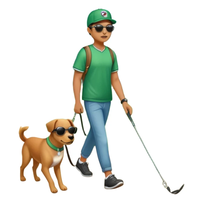 a dog on a leash with a person in a green park setting sticker