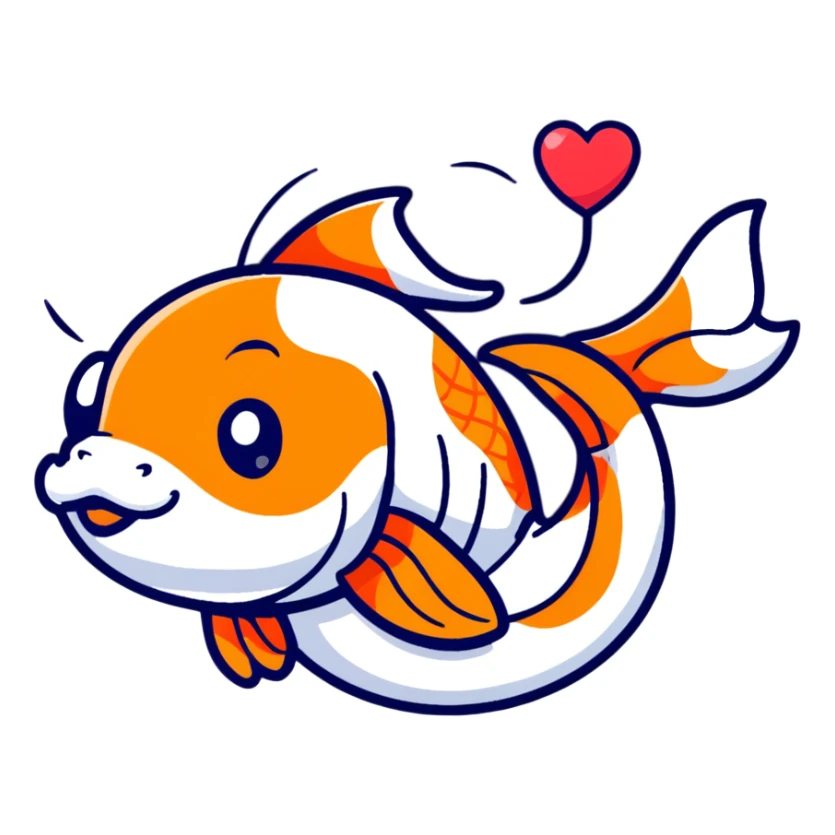 cute cartoon koi fish holding a heart sticker