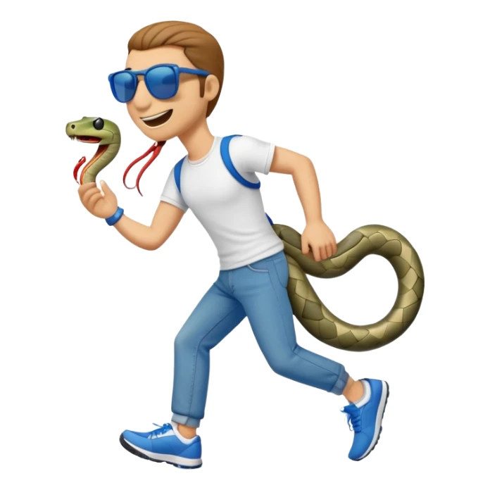 friendly anthropomorphised snake in jeans and a t-shirt, wearing dark sunglasses, jogging upright in relaxed pose sticker