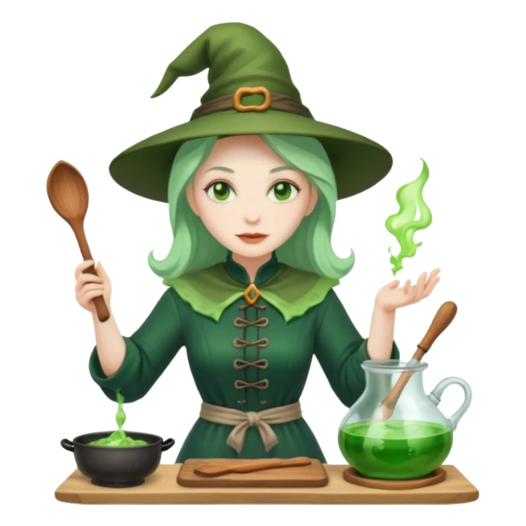green witch cooking potion sticker