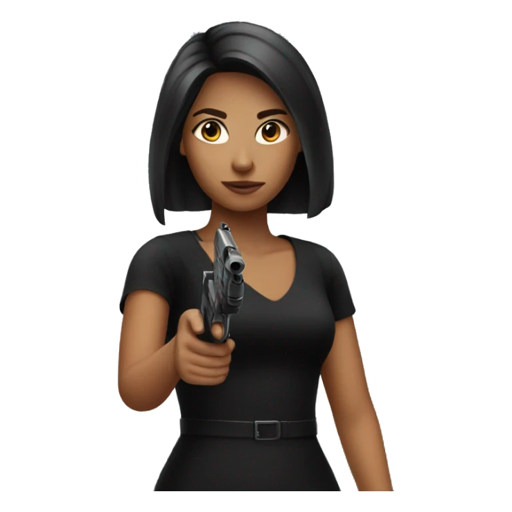 Girl in black dress with gun sticker