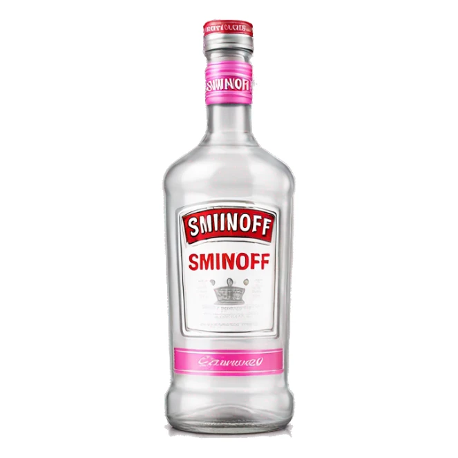 Realistic clear smirnoff bottle with pink lid and label. sticker