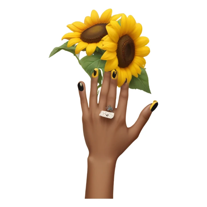 hand holding a sunflower with coffin shaped acylics on her nails  sticker