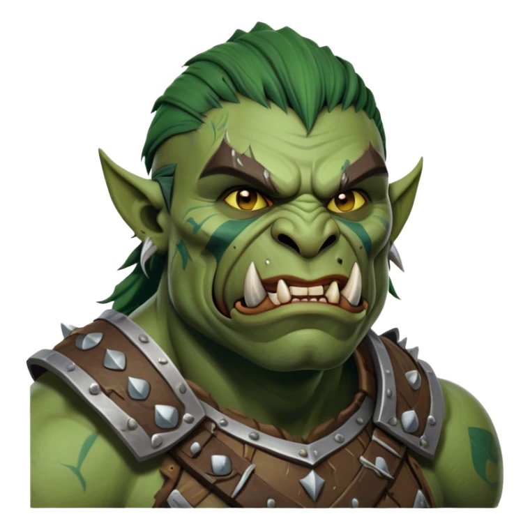 Cinematic Realistic WoW Orc Warrior Portrait, head tilted dramatically with an exaggeratedly amused expression, blending raw, primal might with a touch of unexpected humor. His battle-scarred green skin, robust muscles, and intricately detailed tribal armor in deep, earthy tones are rendered with lifelike texture and dynamic lighting, high shine, dramatic yet whimsical, capturing an orc warrior whose epic strength is matched by a playful, irreverent charm. sticker