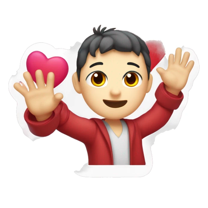 A cute, cartoon-style Korean male character waving with one hand, surrounded by small hearts, with the word '¡Oppa!' in bold, friendly font. Designed as a sticker with a playful expression and vibrant colors sticker