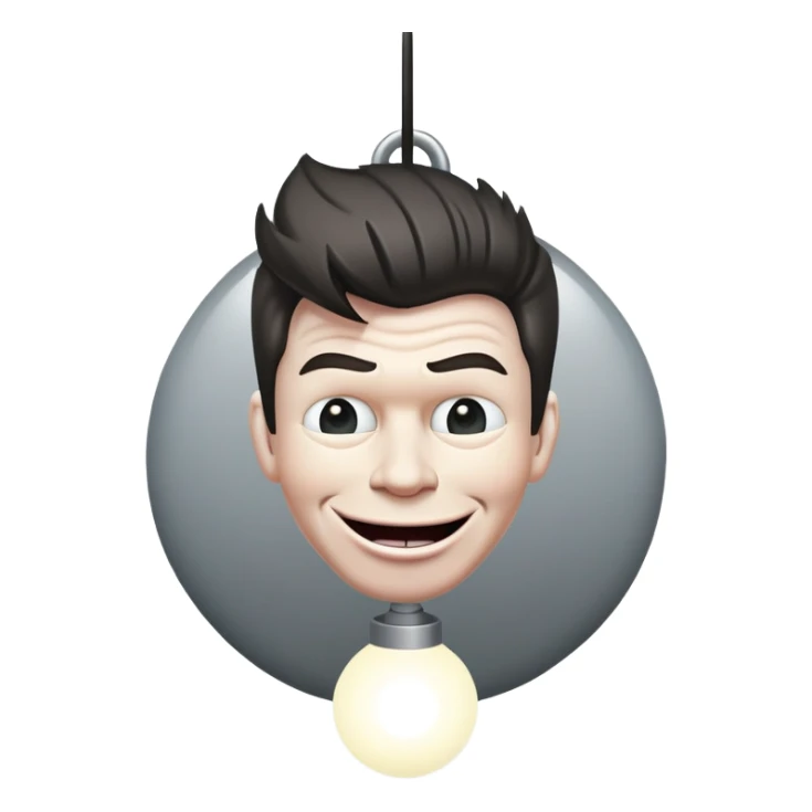 Rick Astley head that’s big in width, it’s on a trollface body, and it looks like it’s hanging itself with the circle light shining on it, and outside the circle light is just gray sticker