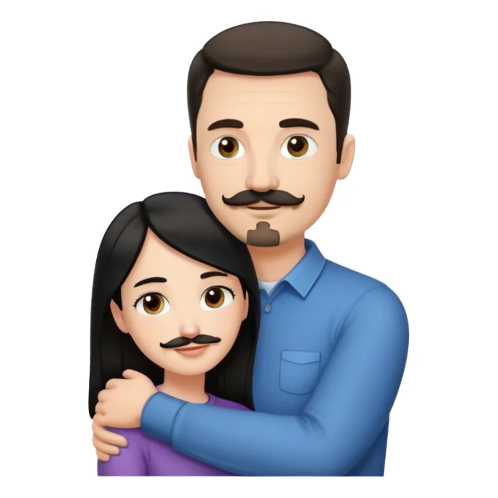 Tall white man with thin dark brown hair mustache and goatee, hugging a short pale woman with long black hair sticker