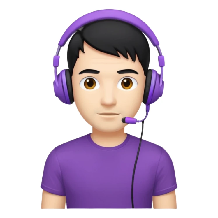 man with purple headphones and tshirt black hair sticker
