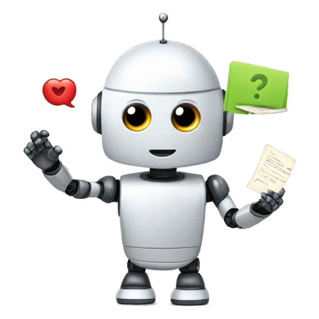 a cute robot handing a flashcard to a language enthusiast sticker
