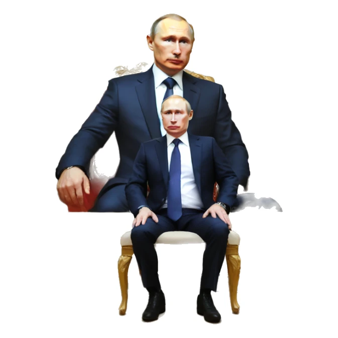 Putin sitting in front of a big painting. sticker