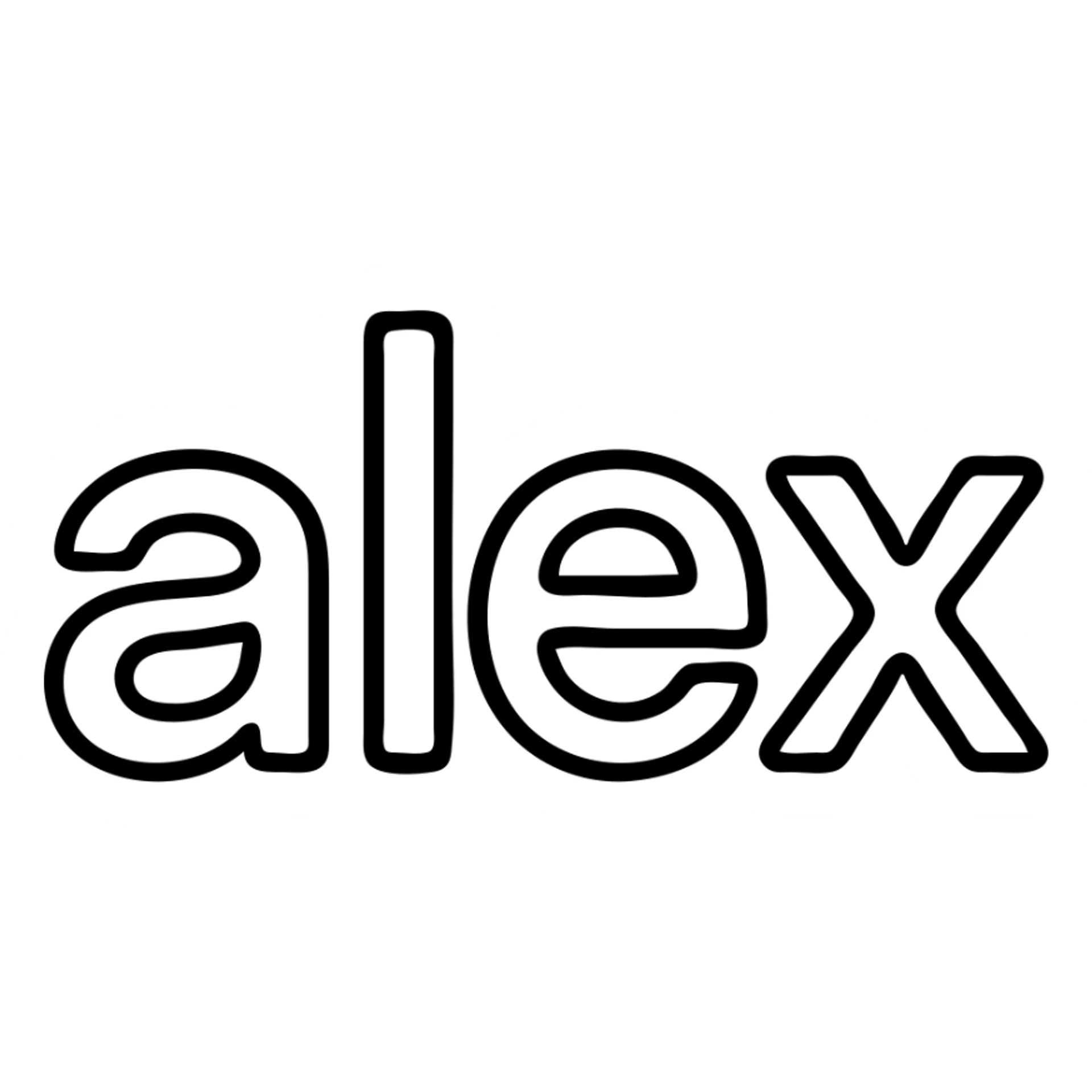 the name 'alex' in a modern icon style, clean lines, minimal, suitable for app icon sticker