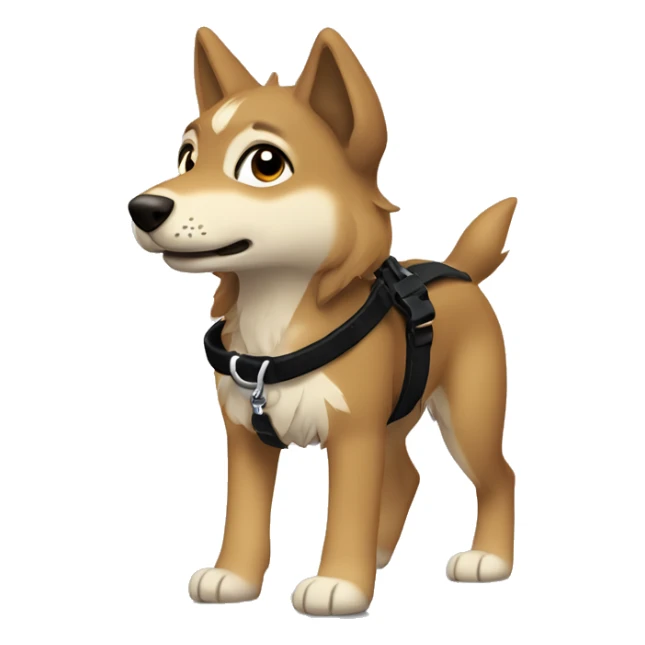 4 short legs a light brown puppy-like wolf with black hair on its ears with black leash  is walking sticker