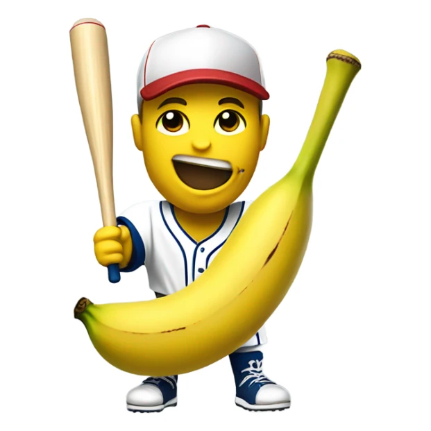 Banana wearing a baseball jersey holding a baseball bat sticker