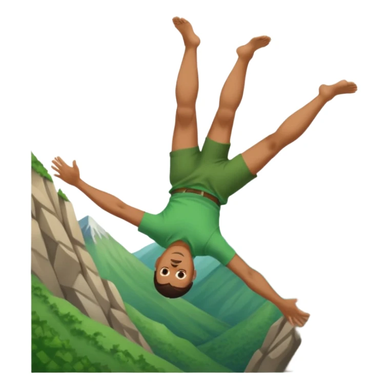 apple style emoji of a man falling head over heels past a mountain sticker