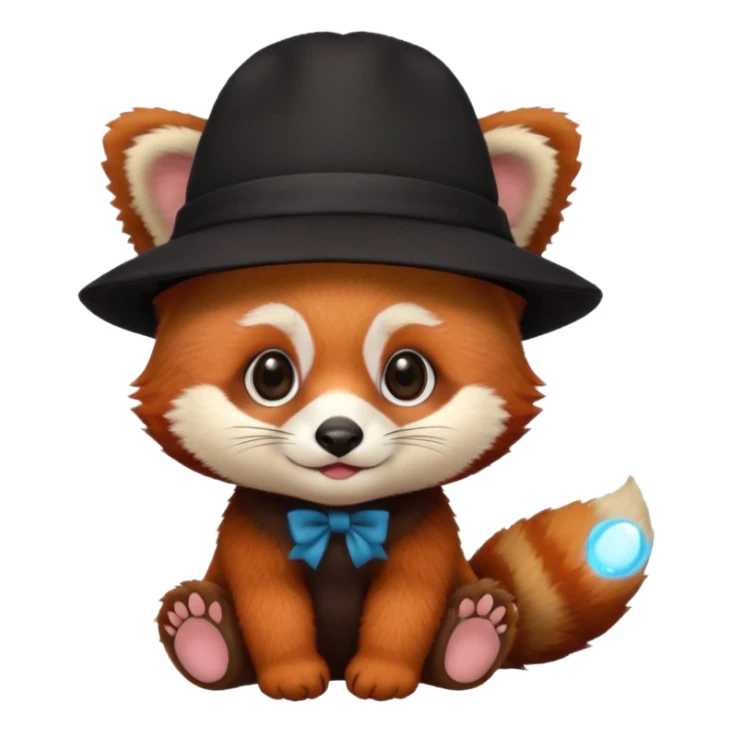 baby Red panda wearing black hat sticker